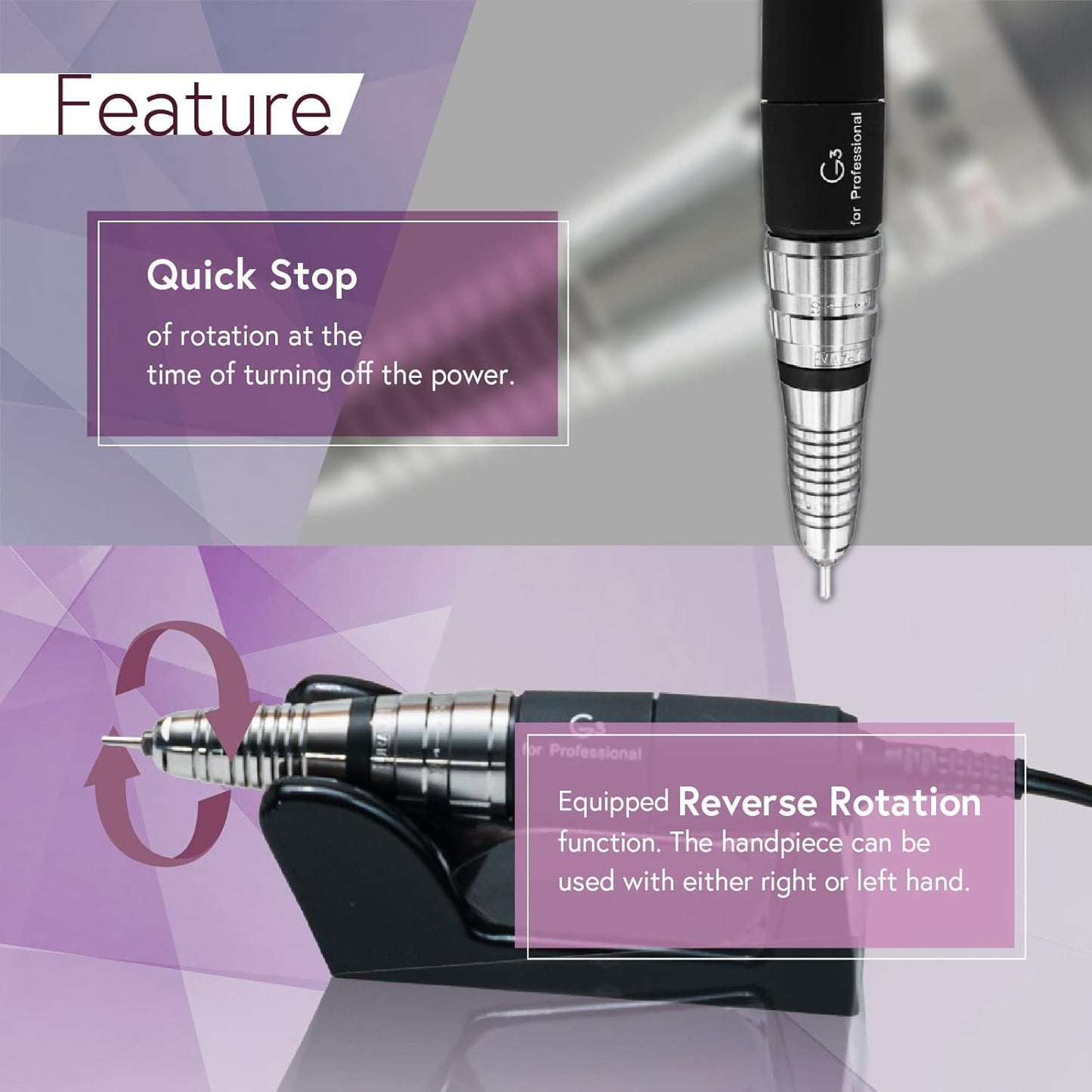 [Upower] G3 Professional Nail Drill Machine, 20000 RPM Electric File for Nails, Rechargeable Portable Nail Machine, Low Noise & Low Vibration (Made in Japan) Produced by URAWA Corp. [White]