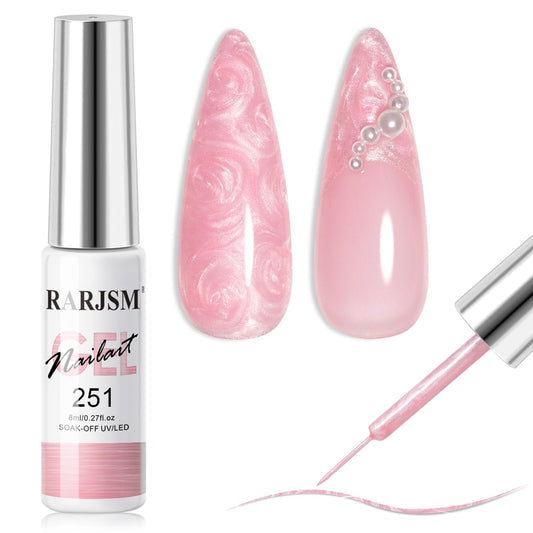 RARJSM Pearl Pink Nail Art Gel Liner Pearlescent Shell Glitter Swirl Effect Gel Nail Polish 8ml Build in Thin Brush Painted Drawing Striper Gelpolish Soak off Curing Requires for Home Salon Design