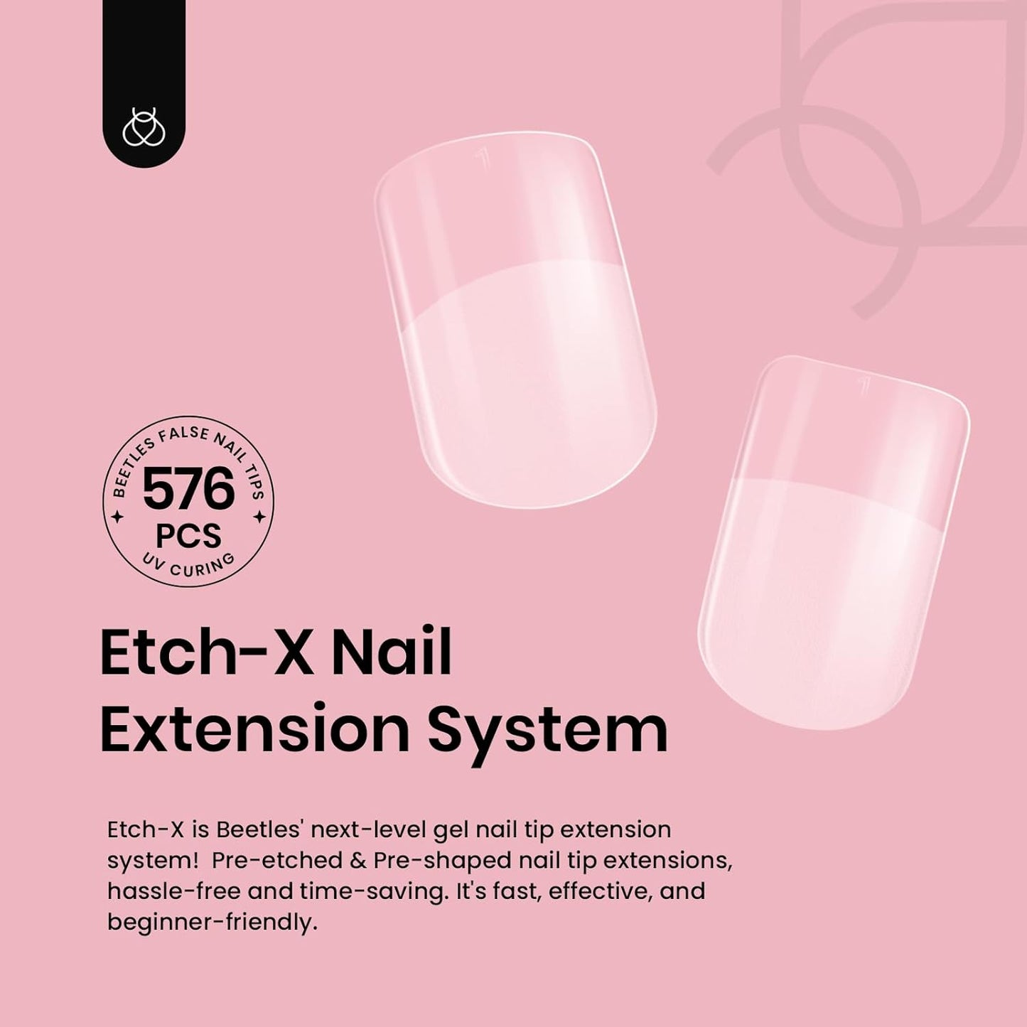 Beetles Short Square Nail Tips: 576PCS 12 Sizes XS Short Square Half Matte Clear False Acrylic Press on Nails Tips Pre-shape Full Cover Nail Tips Nail Extension DIY