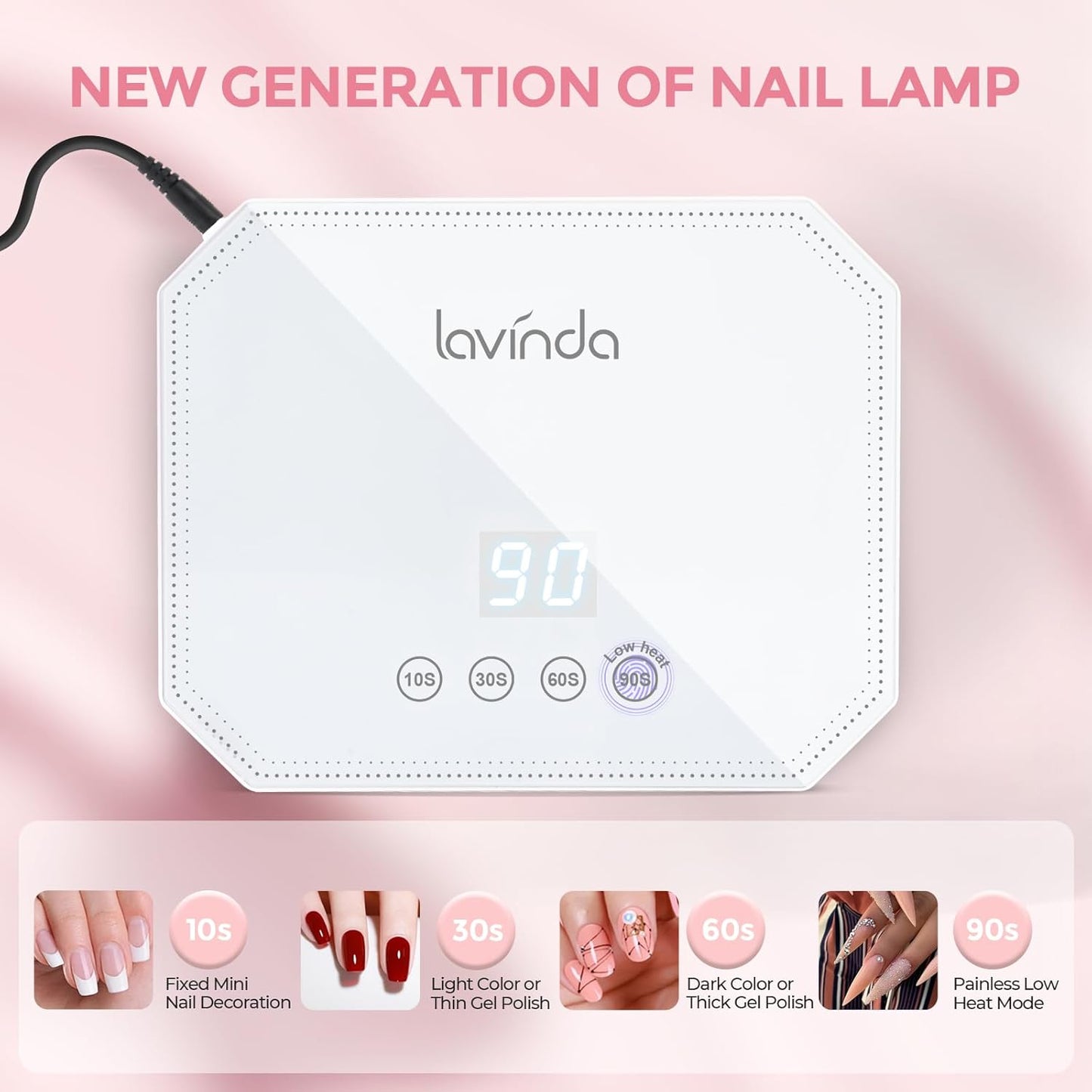 Lavinda 54W Corded UV LED Nail Lamp for Gel Nails - Plug-in Professional Nail Dryer with Fast Curing, 4 Timers, Touch Screen, Compatible with All Gel Polishes (White)