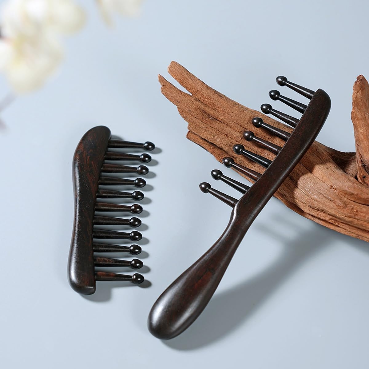 Eleven Teeth Meridian Massage Comb - Scalp Massage Comb Gua Sha Ebony Wood Head Massager for Hair Growth, Hair Massage Wooden Gift for Women (Eleven teeth, 5.2” x 2.1”)