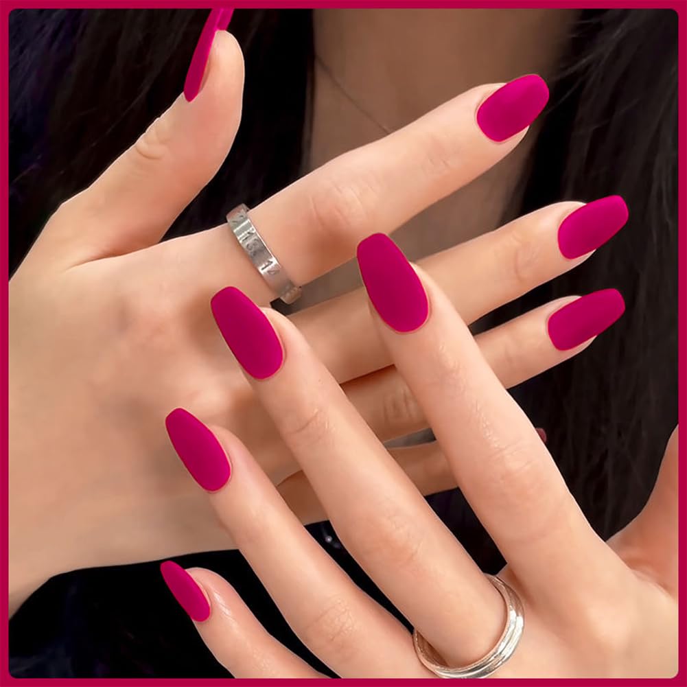 12ml Hot Pink Matte Nail Polish, Quick Dry Nail Lacquer for Nail Art Varnish, Mist Effect Matte Finish Velvet Nail Polish, 0.41 fl oz (Hot Pink, 0.41 fl oz)