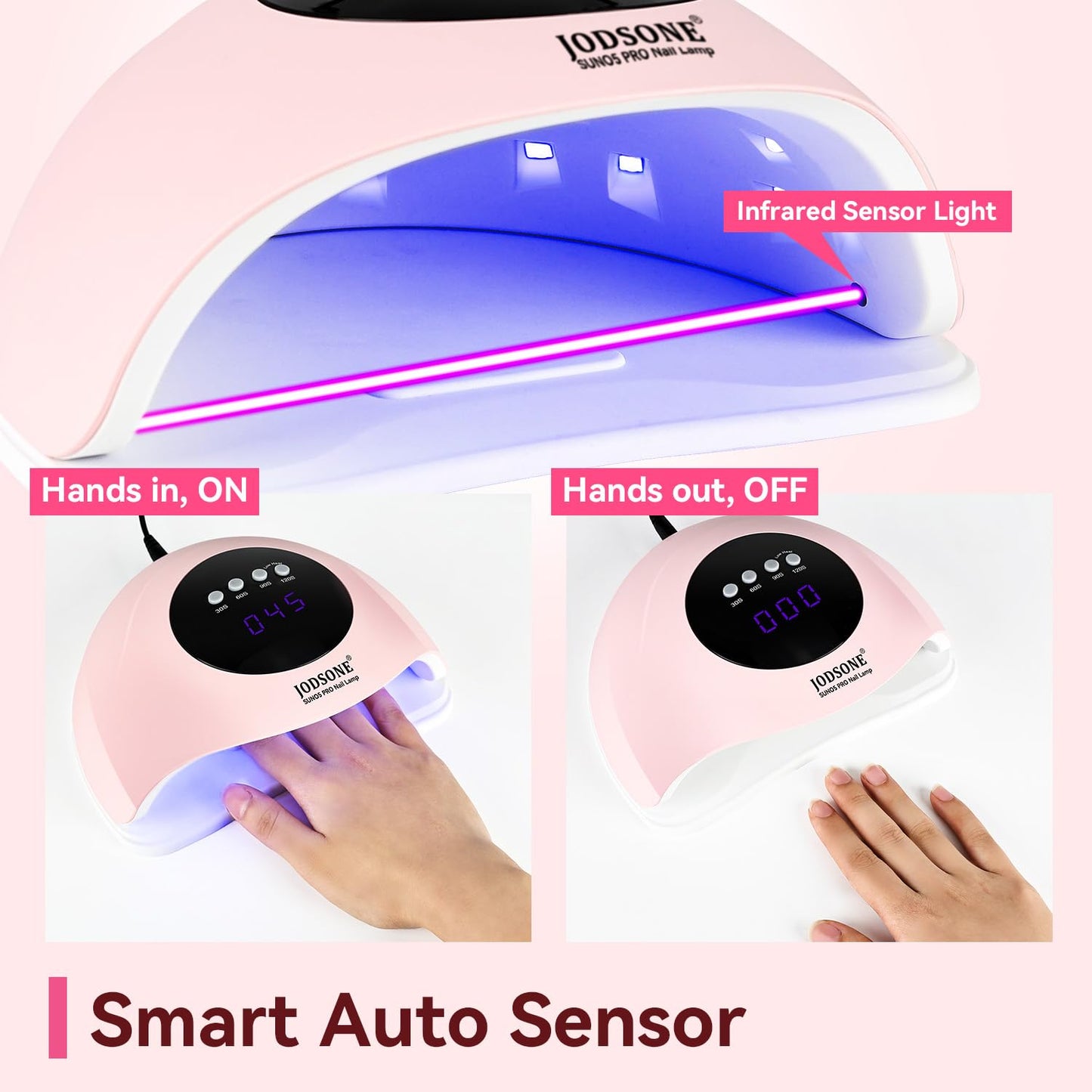 JODSONE Quick U V LED Nail Lamp with 4 Timer Settings Auto Sensor Nail Dryer Pink