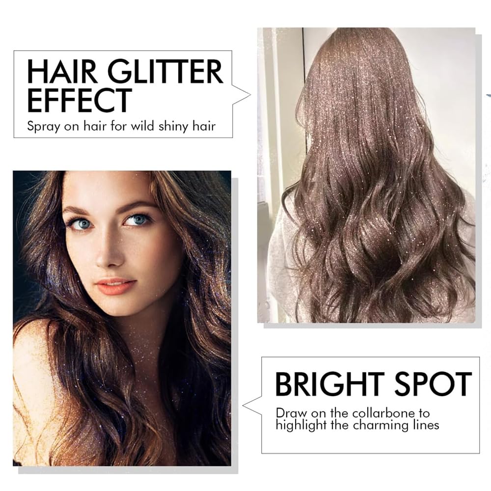 Glitter Body Highlighter Powder Body Shimmer Sparkle Face Brightening Highlighter Powder for Face Eyes Body Glow Makeup With sponge head（02#）