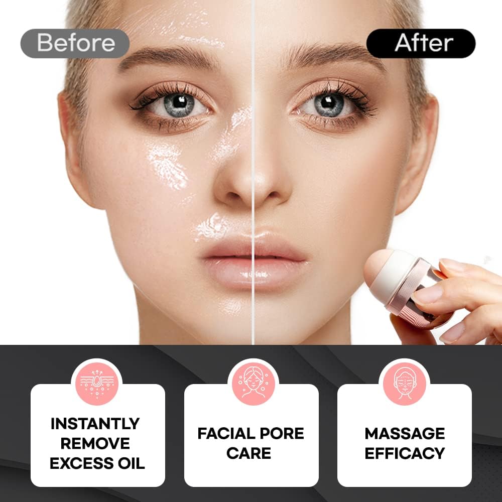 Korean Beauty Oil-Absorbing Volcanic Face Roller, Portable and Reusable Skincare Tool for Oily Skin, Shine Control, Oil Absorber tool for Face (Black)