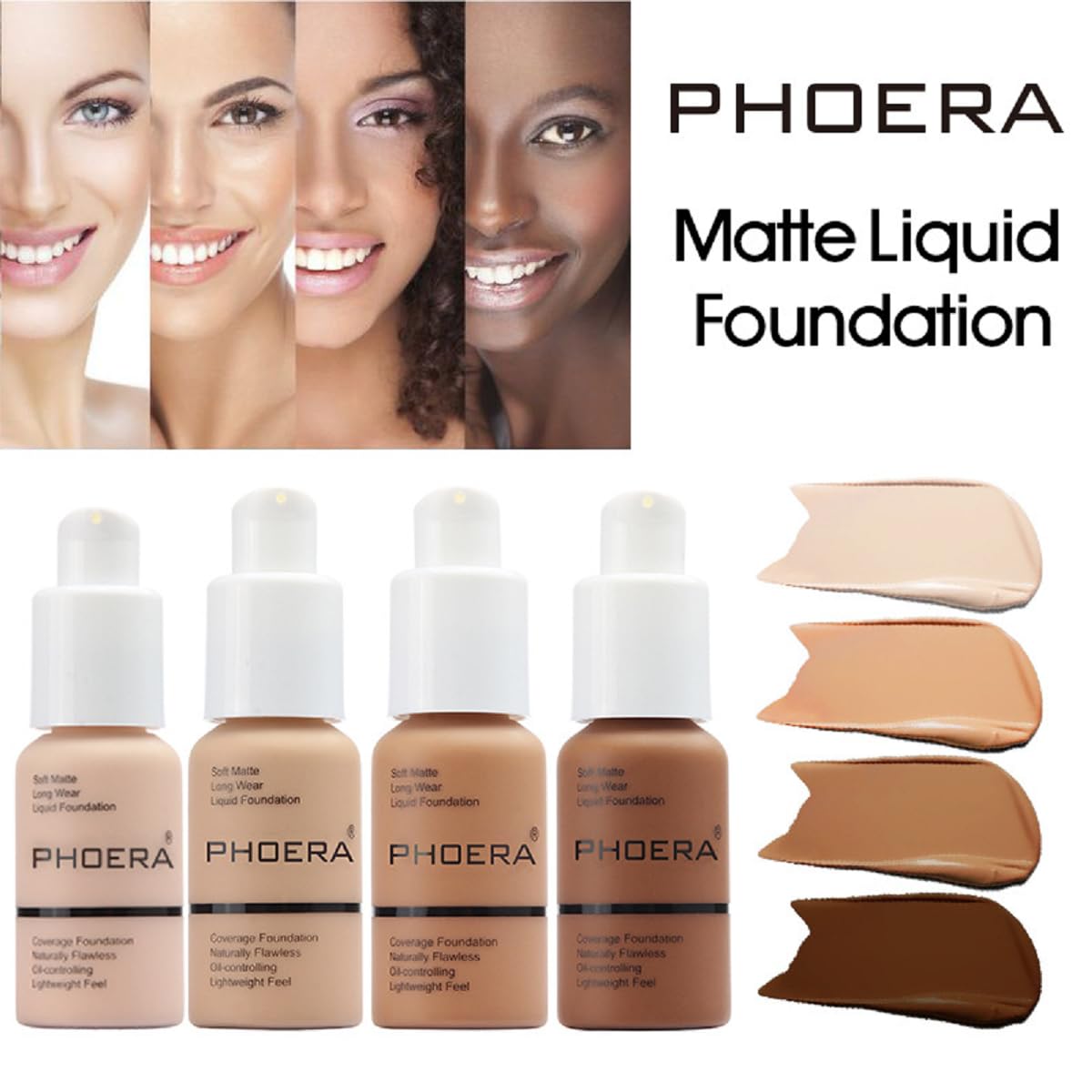 2Pack PHOERA Foundation,Full Coverage Foundation, Concealer Foundation Full Coverage Flawless New 30ml PHOERA 24HR Matte Oil Control Concealer(108 - Tan)