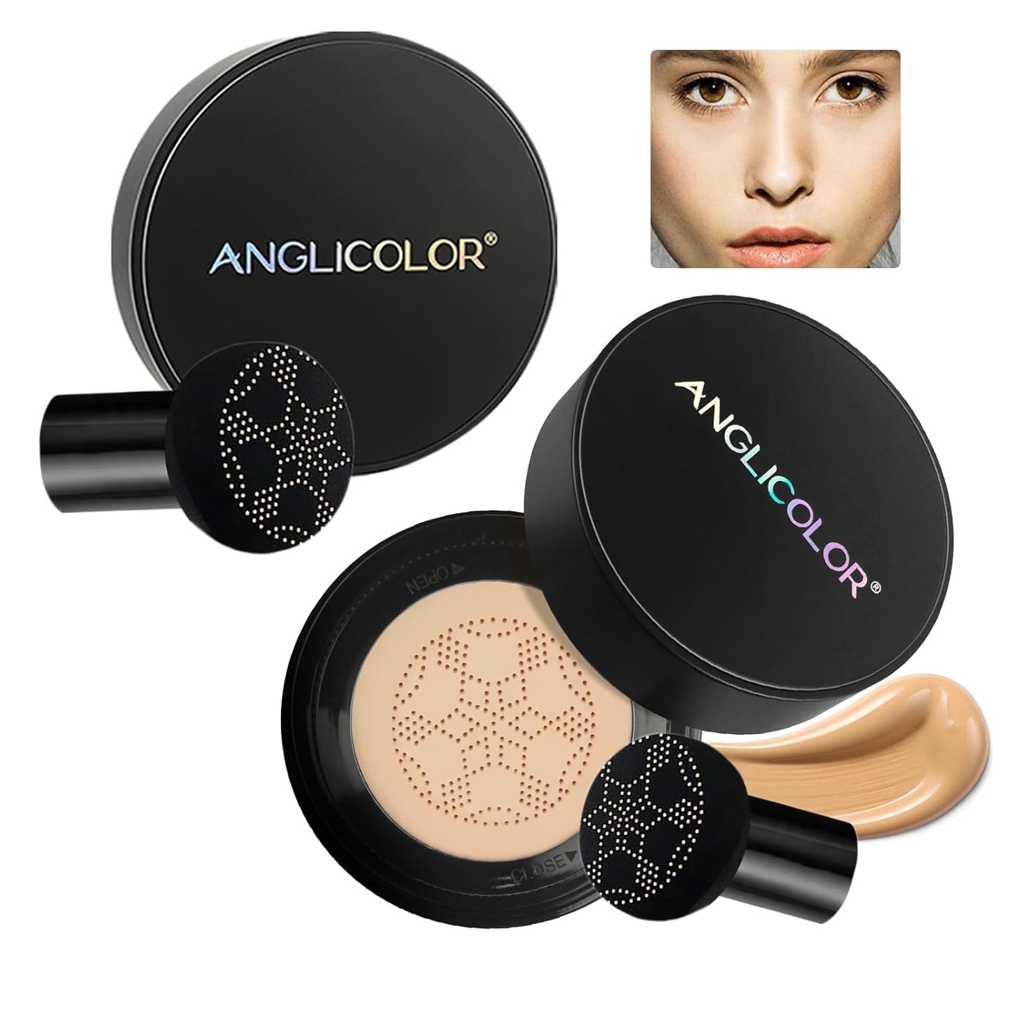 Mushroom Head Air Cushion CC Cream Strong Concealer 2PC,Face Makeup Cushion Foundation Long Lasting,Moisturizing BB Cream Makeup Base Primer Even Skin Tone for All Skin Types (2PC 02, 200g)
