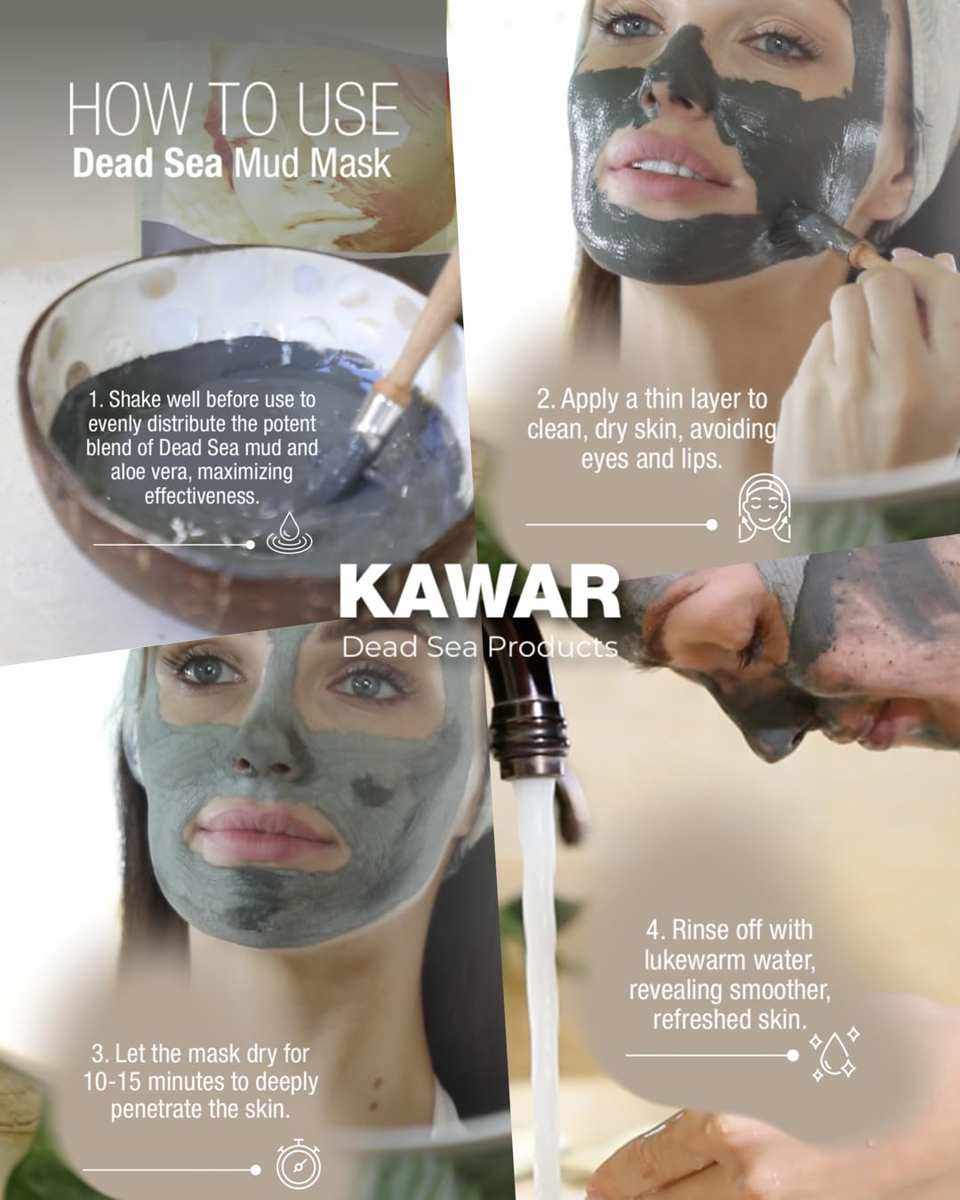 KAWAR Dead Sea Mud Mask with Aloe Vera for Face and Body - Spa Quality Pore Reducer for Acne, Blackheads & Oily Skin, Natural Vegan Skincare for Women, Men - Tightens & Exfoliate - 8.8 oz