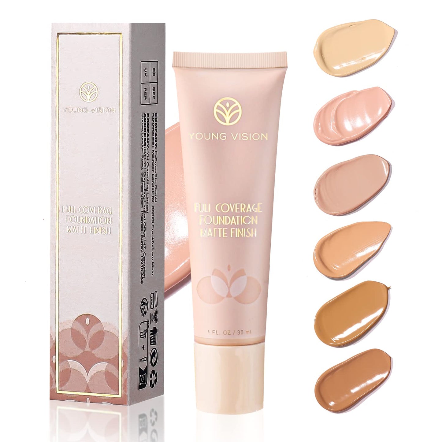 YOUNG VISION Full Coverage Longwear Foundation, Matte Finish, Waterproof, Poreless Liquid Foundation Makeup, 1 fl.oz