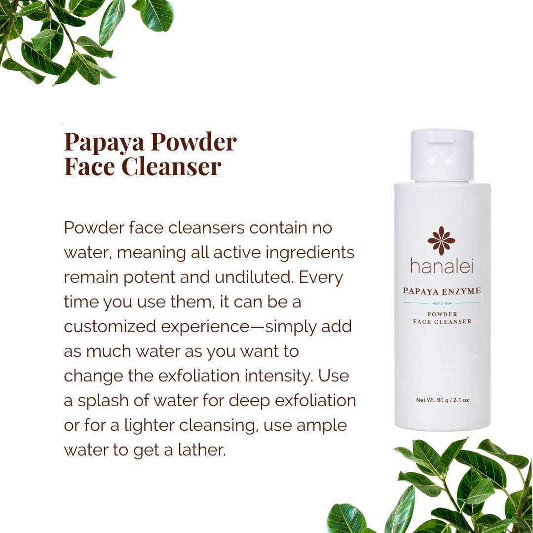 Hanalei Papaya Powder Face Cleanser - Gentle Daily Exfoliating Wash, Hydrating Non-Stripping Formula for All Skin Types - Travel-Friendly - Cruelty-Free & Paraben-Free, 60g