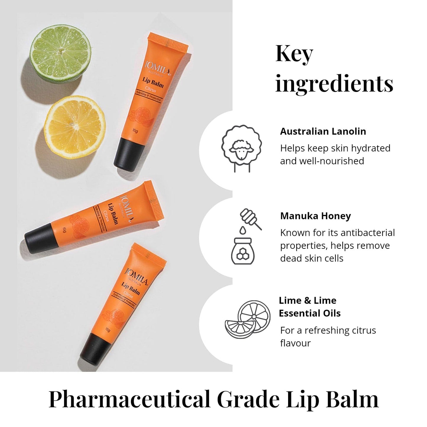Citrus Lip Balm 15g for Dry Lips, With Lanolin, Lip Care, Improved formula, For Men and Women, 15g