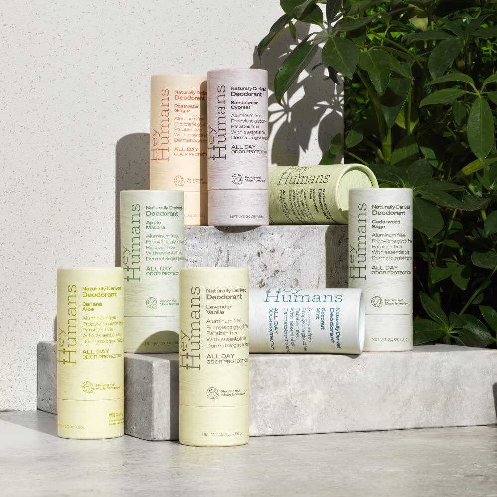 Hey Humans Deodorant, Aluminum Free Deodorant for Women and Men, Contains Naturally Derived Ingredients, All Day Odor Control, Refreshing Essential Oils, Earth Friendly Package, Coconut Mint