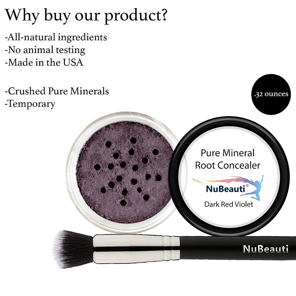 Root Concealer Touch Up Powder | All-Natural Crushed Minerals Without Brush | Fast and Easy Total Gray Hair Cover up For Black | Brown | Auburn and Blonde Hair .30 ounce (With Brush, Dark Red Violet)