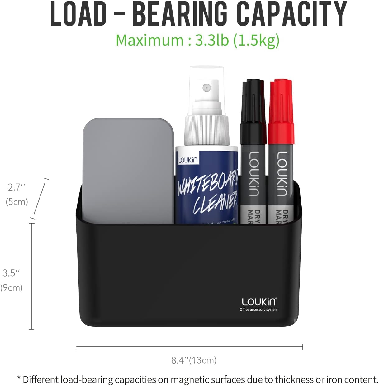 loukin Magnetic Marker Holder Set, Dry Erase Marker Holder, Dry Erase Accessory Tray Set (Includes 1 Eraser, 1 Cleaner, 2 Dry Erase Markers), Ideal for Office, School or Home Use(Black)