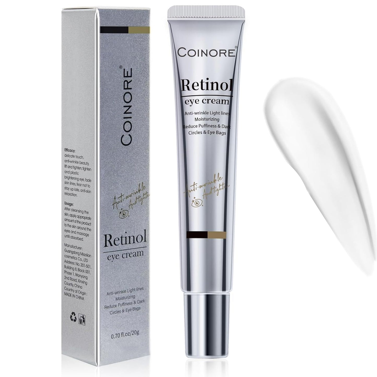 Retinol Under Eye Cream - Cream for Men & Women, Dark Circles, Puffiness & Wrinkles, Anti-Aging Eye Cream for Fine Lines, 0.7 Fl Oz