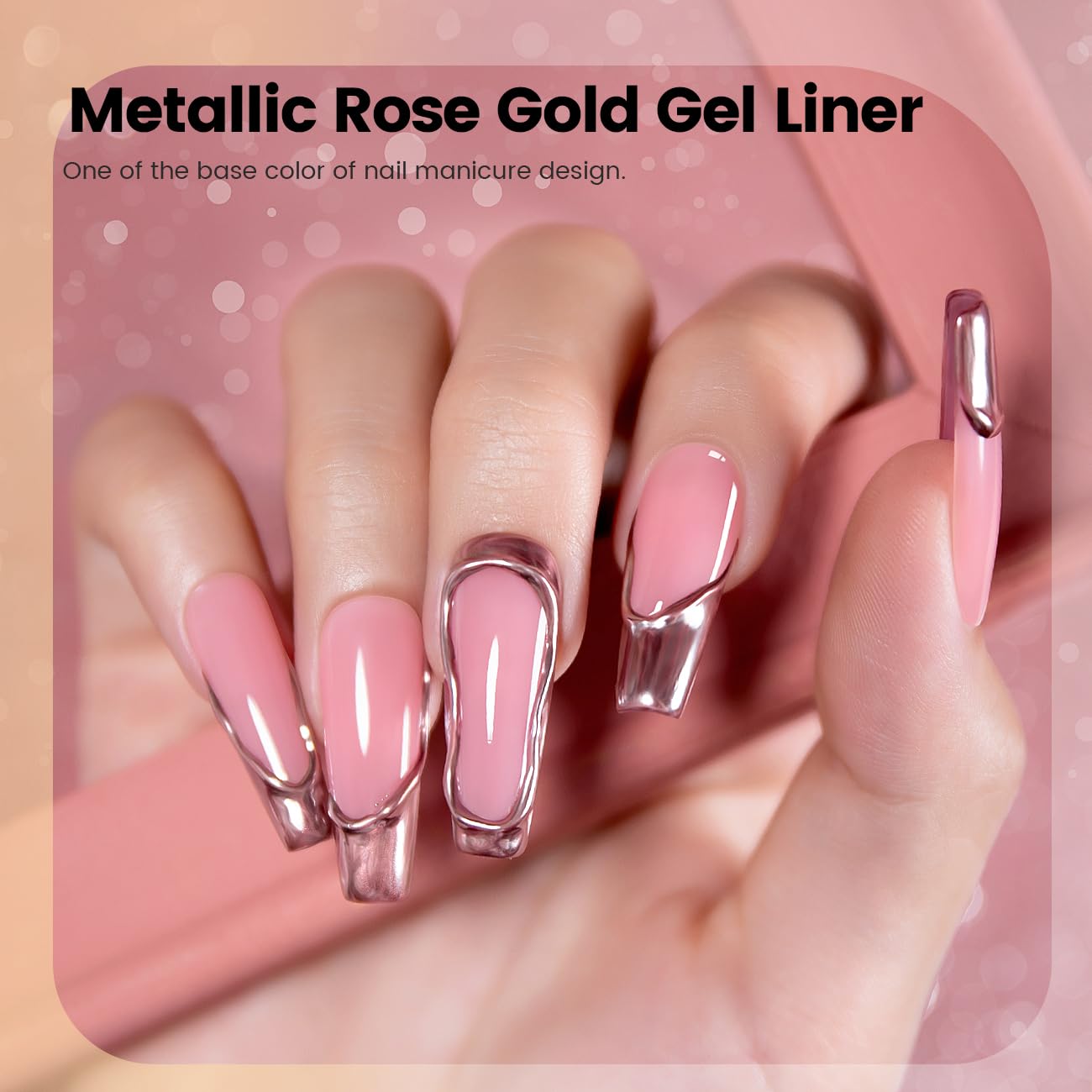 RARJSM Metallic Chrome Gel Liner Nail Art 3D Mirror Bronze Gold Rose Gold Effect Gel Nail Polish 8ml Painting Build in Thin Brush Metal Painted Drawing Striper GelPolish Curing Requires Home Salon