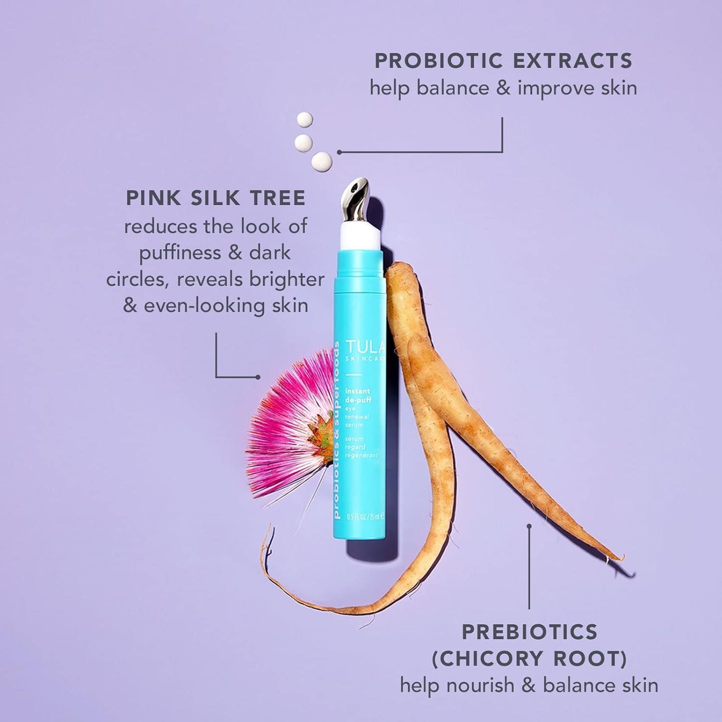 TULA Skin Care Instant De-Puff Eye Renewal Serum - Dark Circles Under Eye Treatment, Reduce Puffiness and Signs of Wrinkles, 0.5 fl oz.