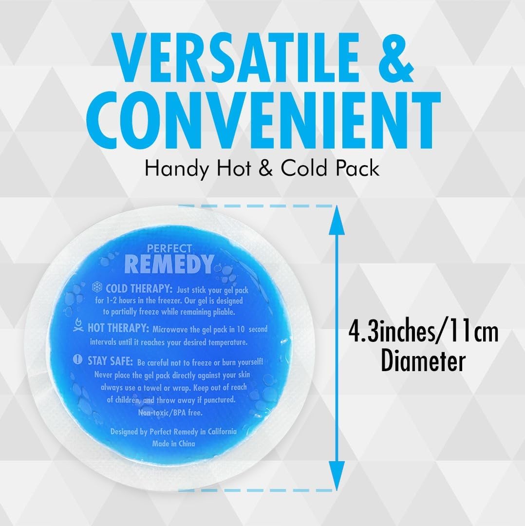 Perfect Remedy Round Gel Ice Pack, Hot & Cold Compress Reusable Injury Ice Pack Aid for Pain condition, Soothing Soft Gel for Soreness & Muscle Strain Support, Hot Water Bottle Alternative (5Pk, Blue)