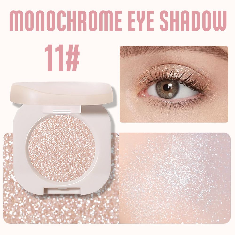 Monochrome Glitter Eyeshadow - Light Brown Shimmer Eye Shadow, Talc-Free, Paraben-Free, Cruelty-Free, Long-Lasting Single Eyeshadow Palette for Everyday & Special Occasions 11#