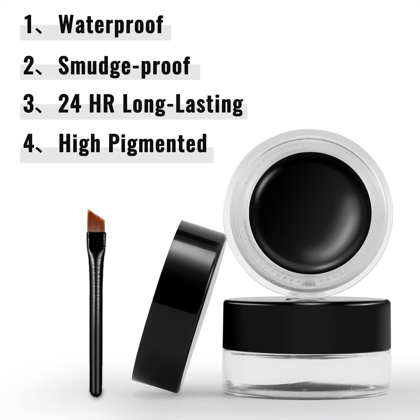Erinde [2PCS] Waterproof Gel Eyeliner Set, Long Lasting Cream Eye Liner Gel, High-Intensity Pigments Smudge-Proof Eye Liner Makeup, Water-Resistant Eyeliner with 4PCS Brushes (Balck & White)