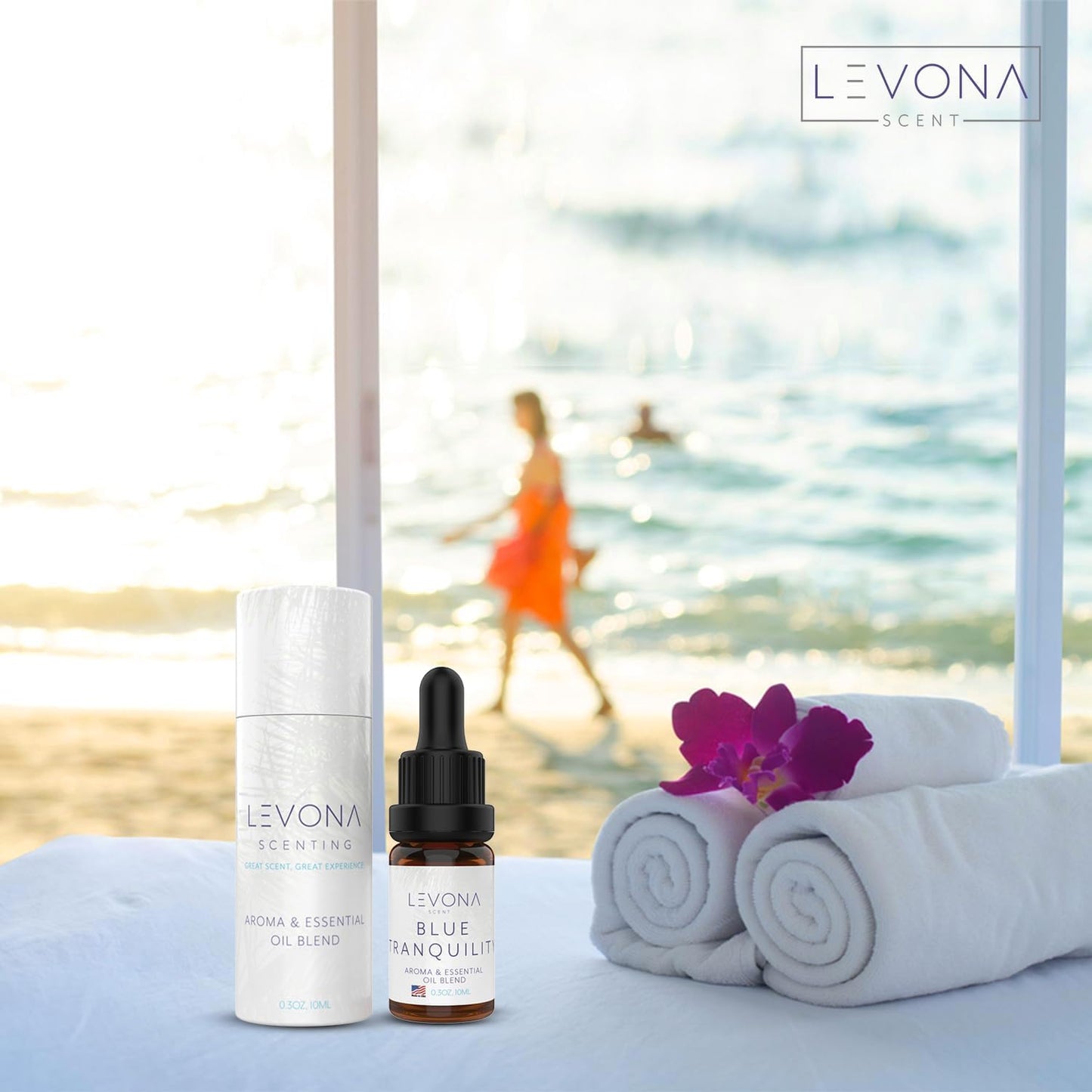 Levona Scent Essential Oils - Scents for Home, Hotel & Office Use - Perfect for Home Diffuser & Humidifiers - Aroma Fragrance Oil, Ideal for Massage, Relaxation, and Spa - Blue Tranquility, 10ml