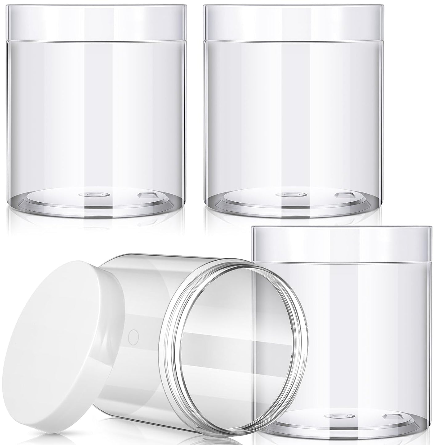 Patelai 4 Pieces Round Wide-mouth Leak Proof Plastic Container Jars with Lids for Travel Storage Makeup Beauty Products Face Creams Oils Salves Ointments DIY Making(16 Ounce,White)