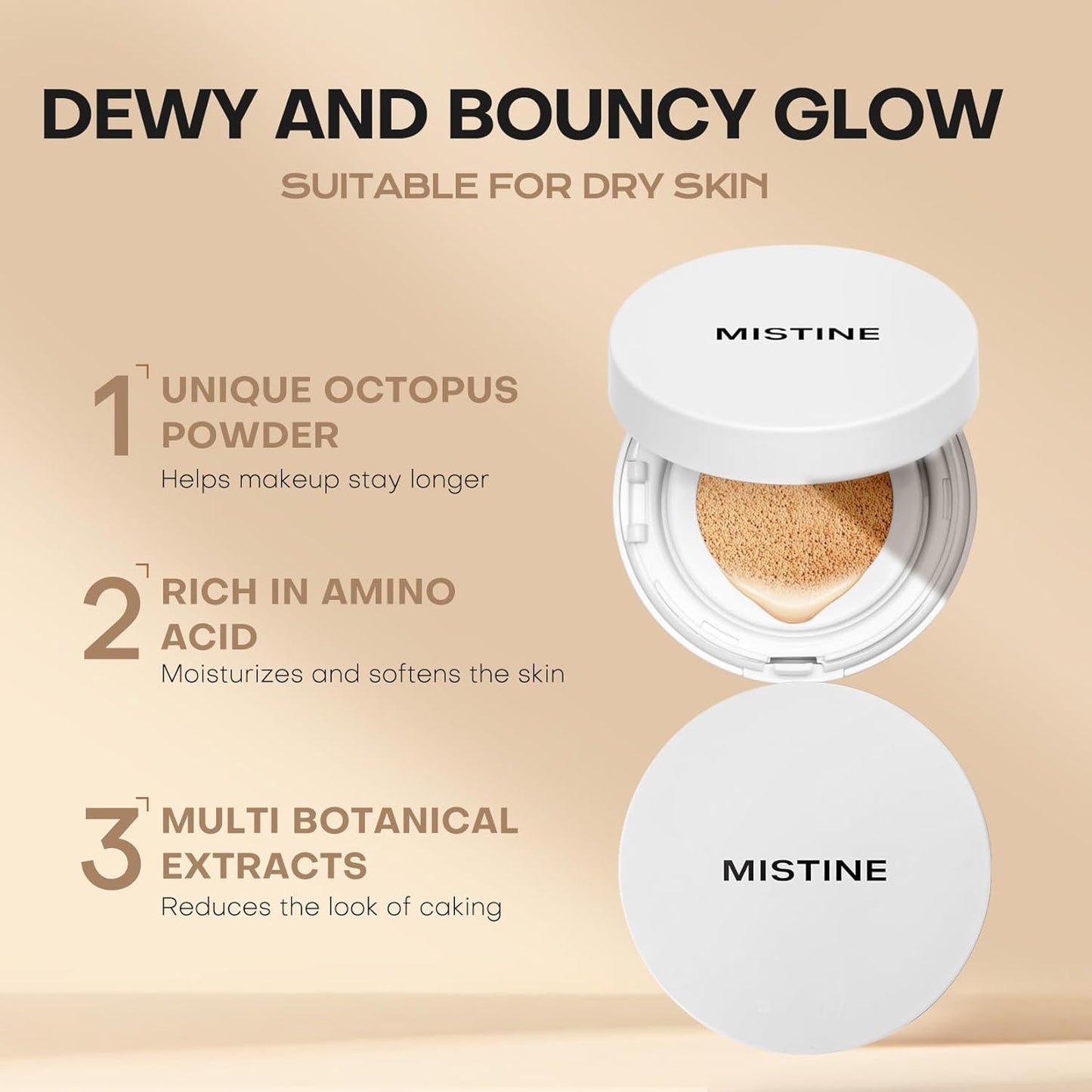 Mistine Tavel Size Air Cushion Foundation Glow Hydrating Finish Medium Coverage Foundation Makeup for Dry Skin,24H Hydrating Long-Lasting Waterproof Smudge Proof, Ivory