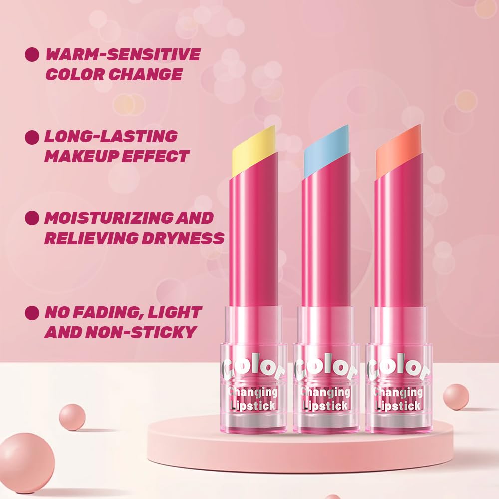 BINGBRUSH Color Changing Lipstick Set, PH Mood Peach Lip Balm and Gloss, Long Lasting Tinted Lip Stain (Set-A #01#02#03, 3 Count (Pack of 1))