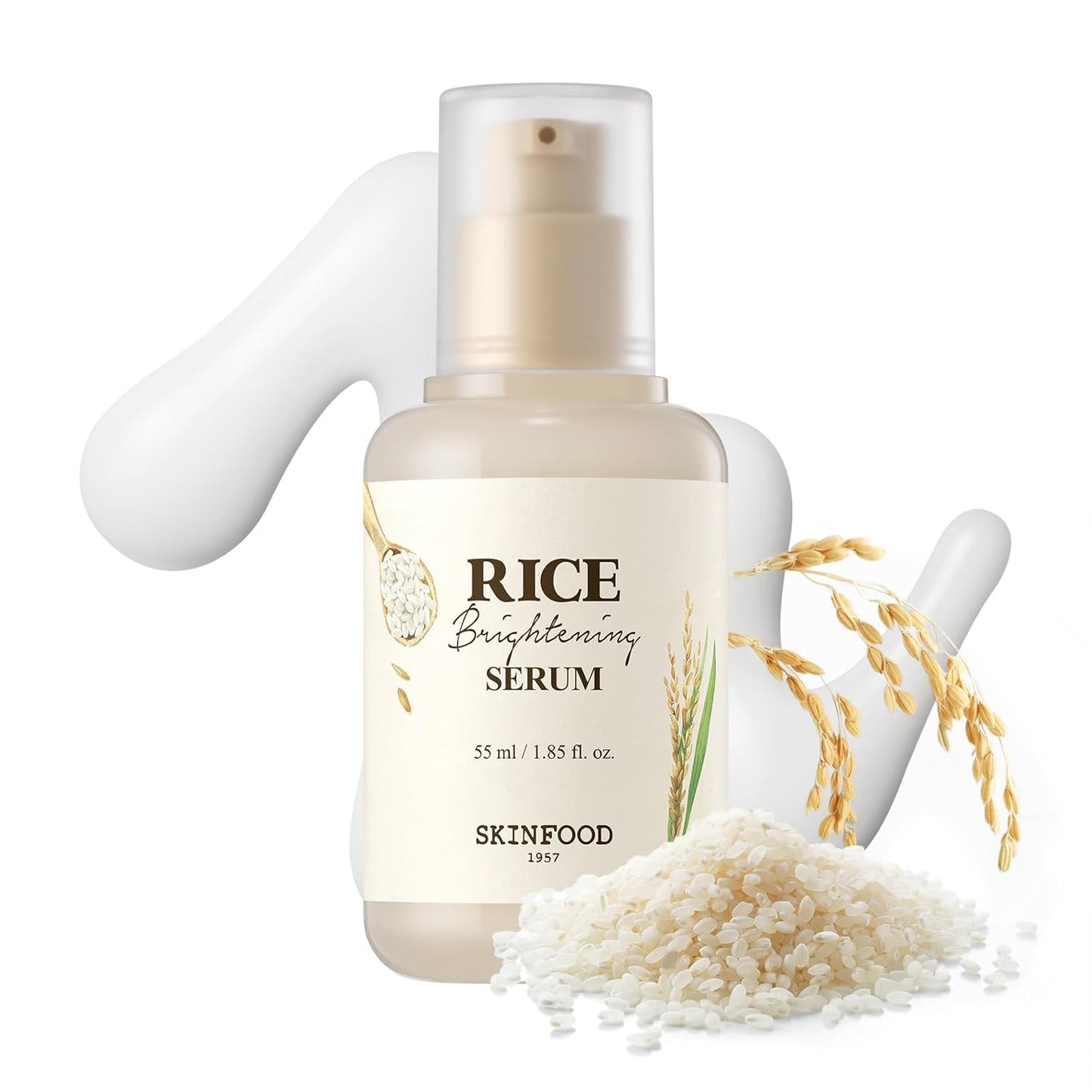 SKINFOOD Rice Daily Serum, Korean Skincare Facial Essence for Glow Glass Skin, Fermented Natural Rice Water Milk for Face, Pore Minimizing, Deep Hydrating, Dark Spot Correcting, 55ml/1.86fl.oz.