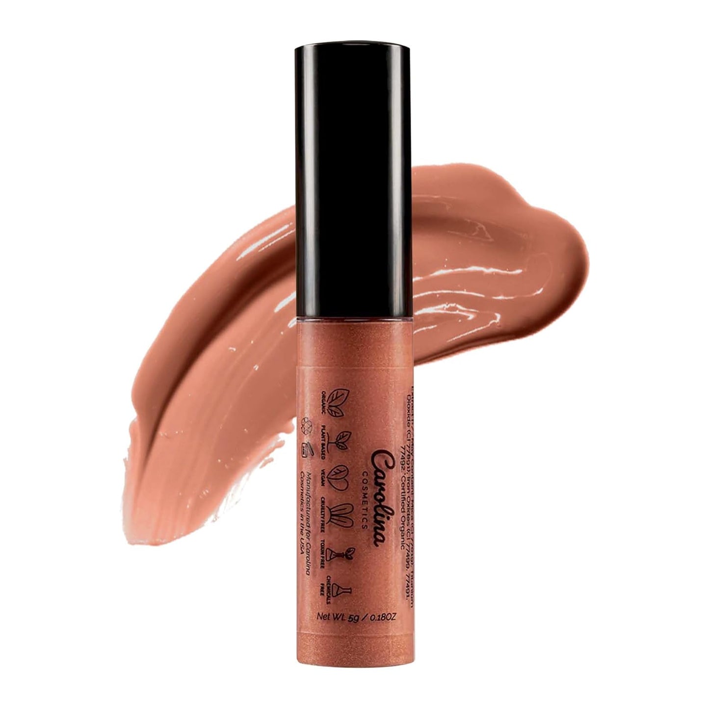 Plant-Based Non-Sticky Lip Gloss (Nude with Attitude) - Hydrating & Nourishing - Sunflower Seed Oil, Cacao & Grape Seed Oil - Gluten-Free, Vegan, Non-GMO, Paraben-Free - 5g/0.18oz