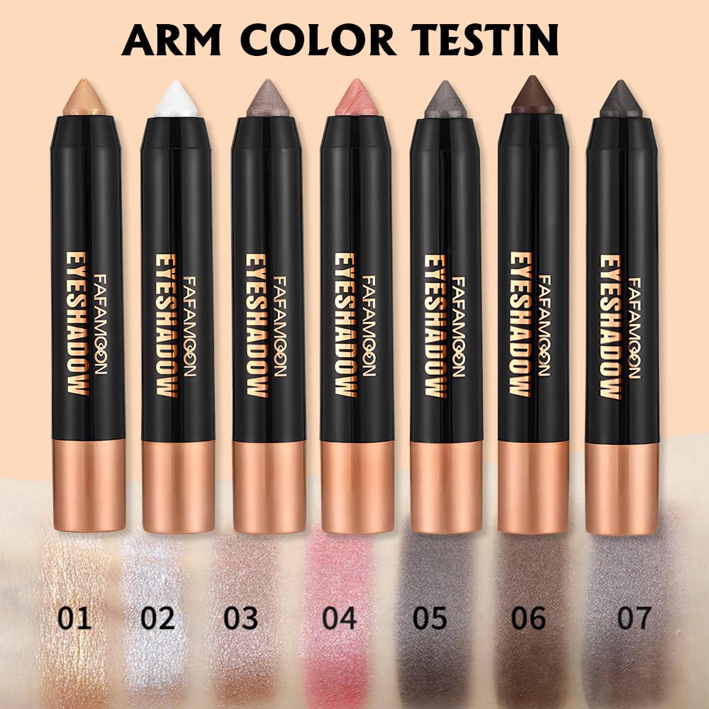 3Pcs Monochrome Cream Shimmer Glitter Eyeshadow Pencil Stick for Women, Eye Shadow Eyeliner Pencil Sticks Makeup, sombras para ojos, Waterproof, Vegan & Cruelty-Free, (01+02+06, 3Pcs)