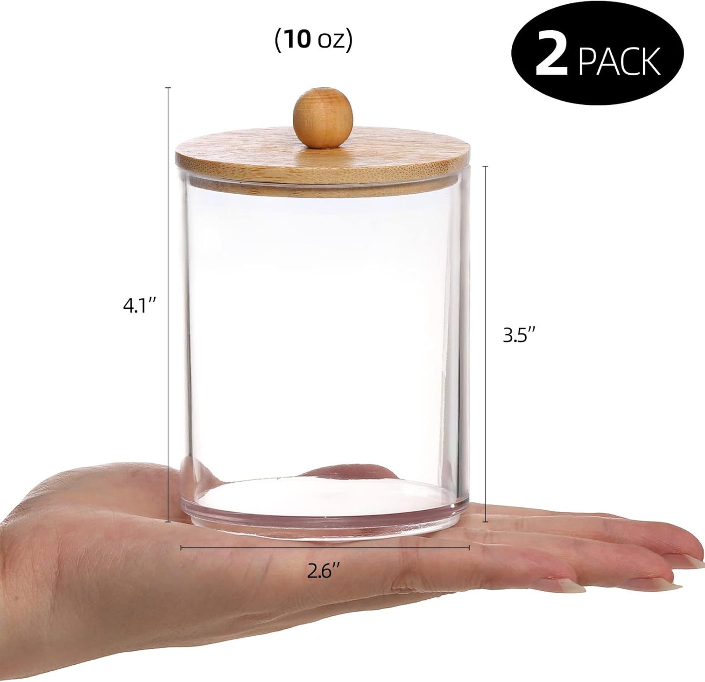 Tbestmax 10-Ounce Qtip Holder Bathroom Jars Canisters for Cotton Ball Swab Pad Storage Dispenzer, Bamboo Lid (2 Pack)