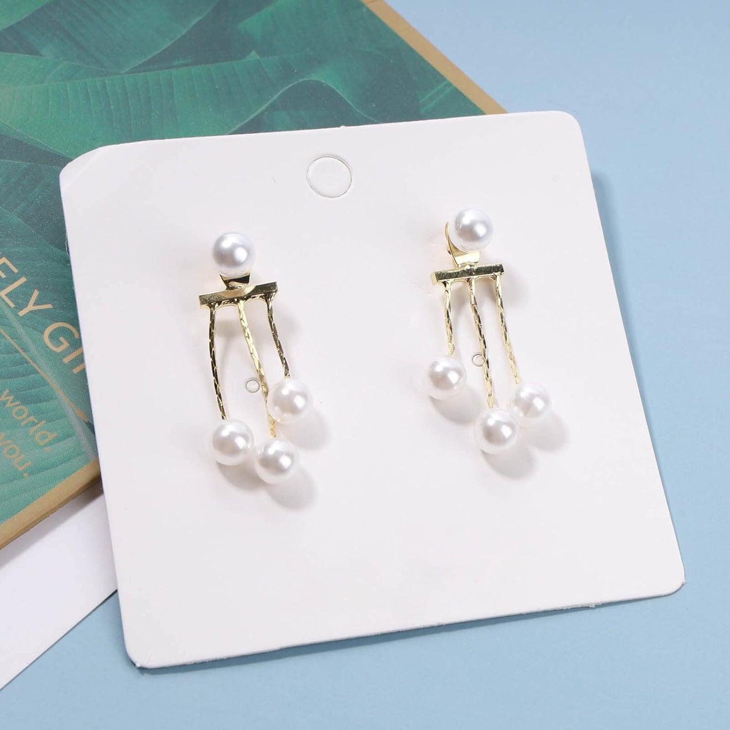 Boho Pearl Drop Dangle Earrings Gold Pearl Ear Jacket Earrings Vintage Dangle Pearl Tassel Earrings Double Way Front Back Earrings Jewelry for Women Gifts