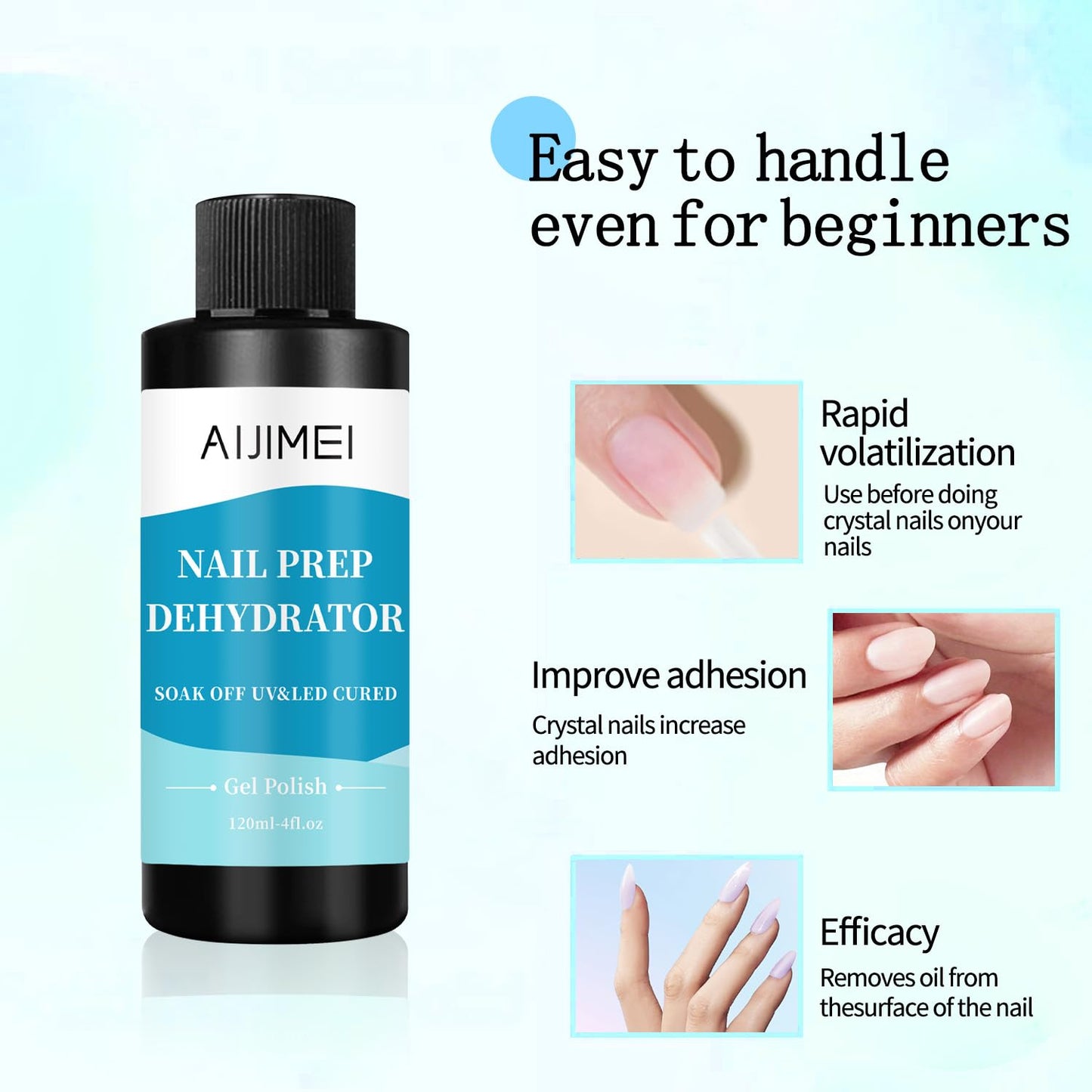 AIJIMEI 120ml Nail Dehydrator Dehydrator Prep for Nail Gel Polish Professional Nail Preparation for Smooth Gel and Acrylic Application Dehydrator for Acrylic 4 Fl Oz