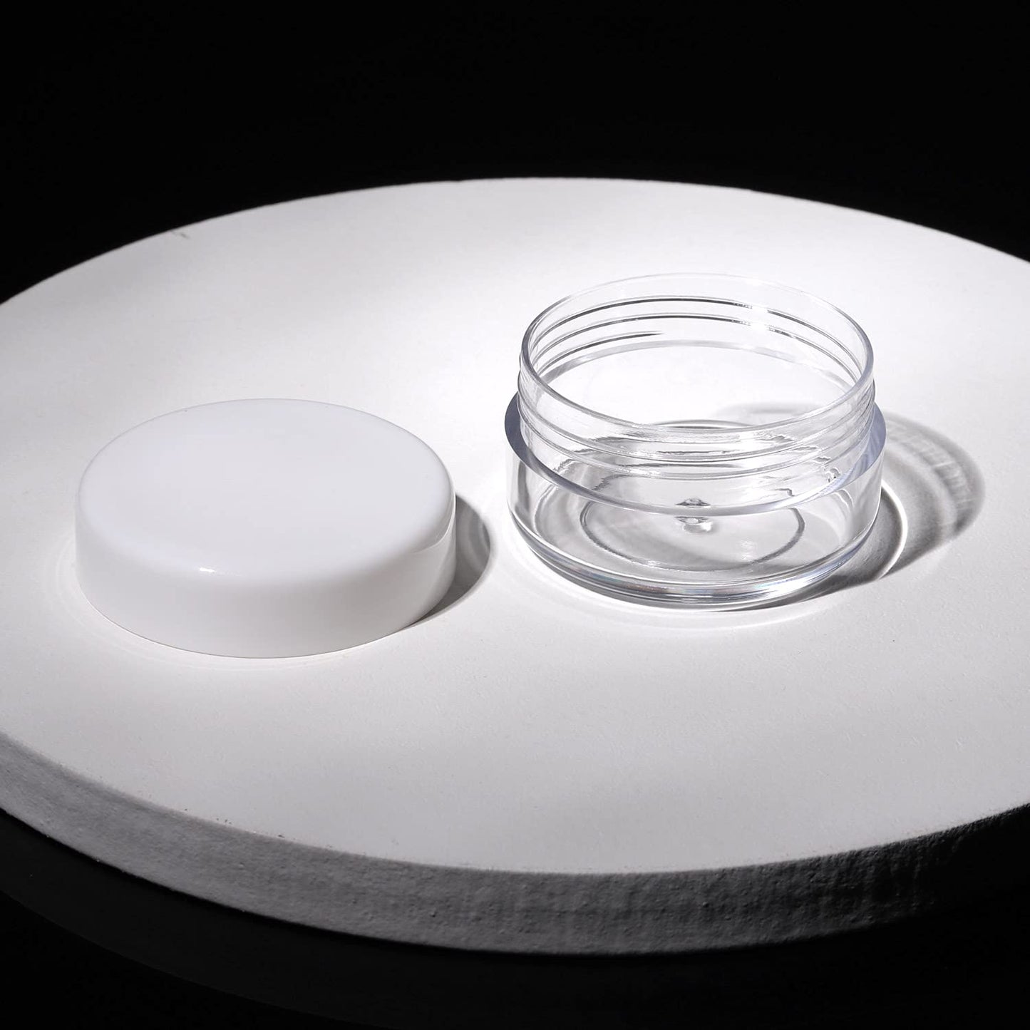 Refillable Cosmetic Sample Jars - 100 Pack 10g (0.35oz) White Small Travel Containers with Lids + 10 Mini Makeup Spatulas - BPA Free