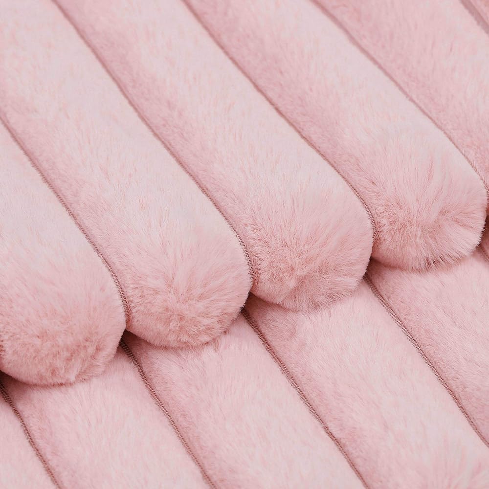 MADIZZ Set of 2 Faux Wool Plush Decorative Throw Pillow Covers 20x20 Inch Pink Fluffy Striped Soft Decorative Cushion Cover for Sofa Bedroom Pillow Shell