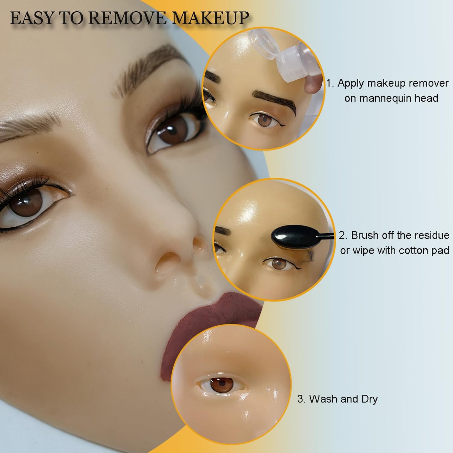 Makeup Practice Face Board, 5D Makeup Mannequin Face with Makeup Practice Kit for Makeup Artist, Beginners Face Makeup Practice, Eyelash Eyeliner Eyebrow Mapping, Come with Makeup Tools & Makeup Bag
