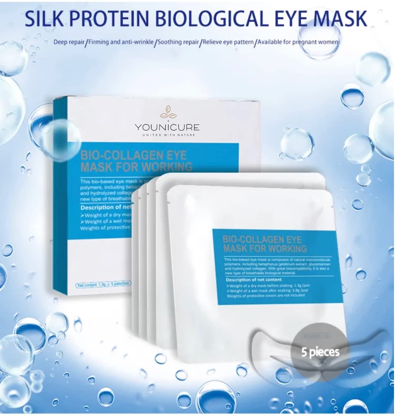 BIO-COLLAGEN EYE MASK, Anti Aging Eye Mask, Targets Wrinkles, Dark Circles, Eye Fatique, 5 Pairs