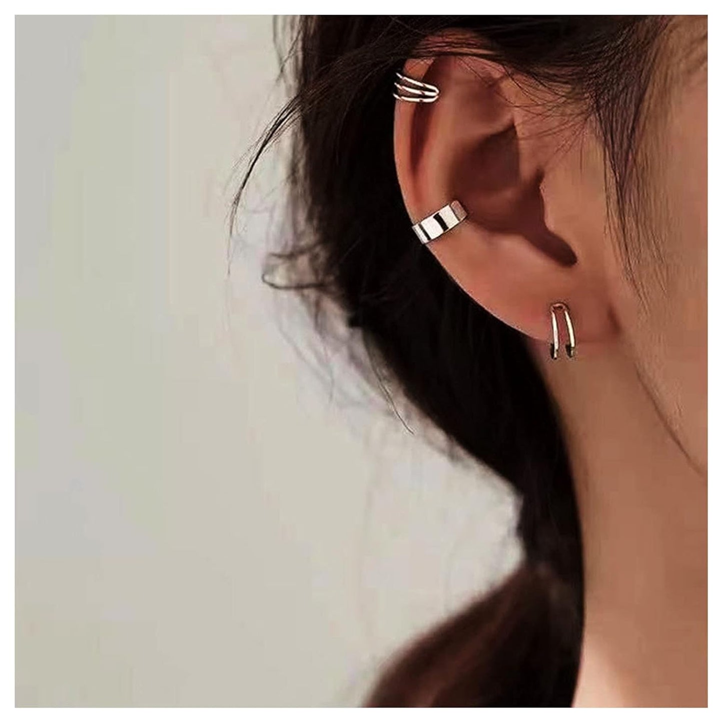 Boho Cartilage Ring Earrings Double Lines Ear Cuffs Set Minimalist Fake Helix Earcuff Earrings Simple No Piercing Earrings Jewelry for Women and Girls