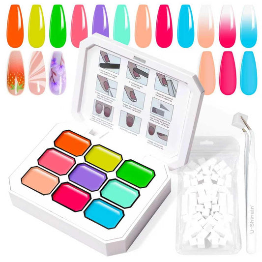 Gradient Painting Gel, 9 Neon Colors Ombre Gel Nail Polish Light Rainbow Hot Pink Blue Green for Pigment Pat Nails Aura Nails, French Manicure DIY Nail Art Rainbow Candy Set