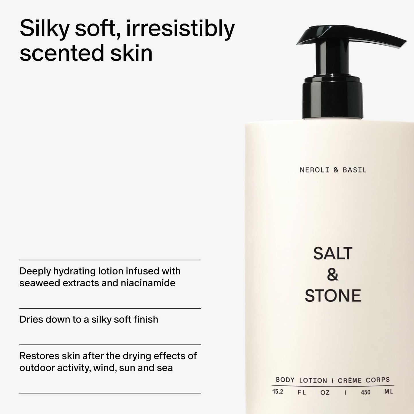 Salt & Stone Body Lotion for Women & Men| Scented Daily Body Lotion | Hydrates, Nourishes & Softens Skin | Restores Dry Skin | Fast-Absorbing | Cruelty-Free & Vegan (450 ml) (Neroli & Basil)