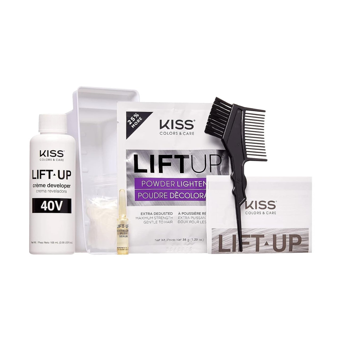 KISS Lift Up Complete Hair Bleach & Icy Silver Toner Kit, Gentle Conditioning Formula that Reduces Brassiness, Complete 6-Pc DIY Bleach Kit, ICE (Pack of 2)