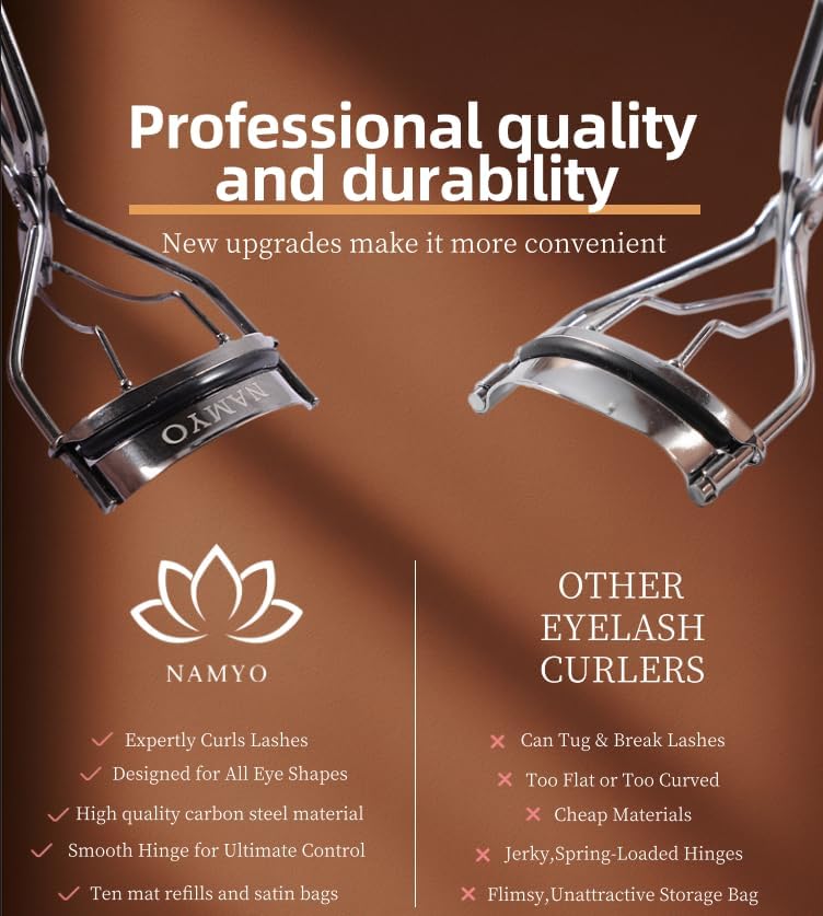 Eyelash Curler – Premium Salon-Grade Luxe Obsidian Grey Lash Tool with 10 Silicone Refill Pads, Satin Travel Pouch, No-Pinch, Natural Curl for All Eye Shapes