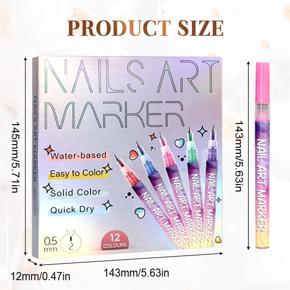 Nail Markers, 12 Colors Nail Art Pens Set Nails Art Markers Polish Pen for 3D Nail Art, Nails Arts Tools for Graffiti Dotting Drawing Painting Point Liner DIY Kit Home Nail Salon DIY (2 Set 12Color)