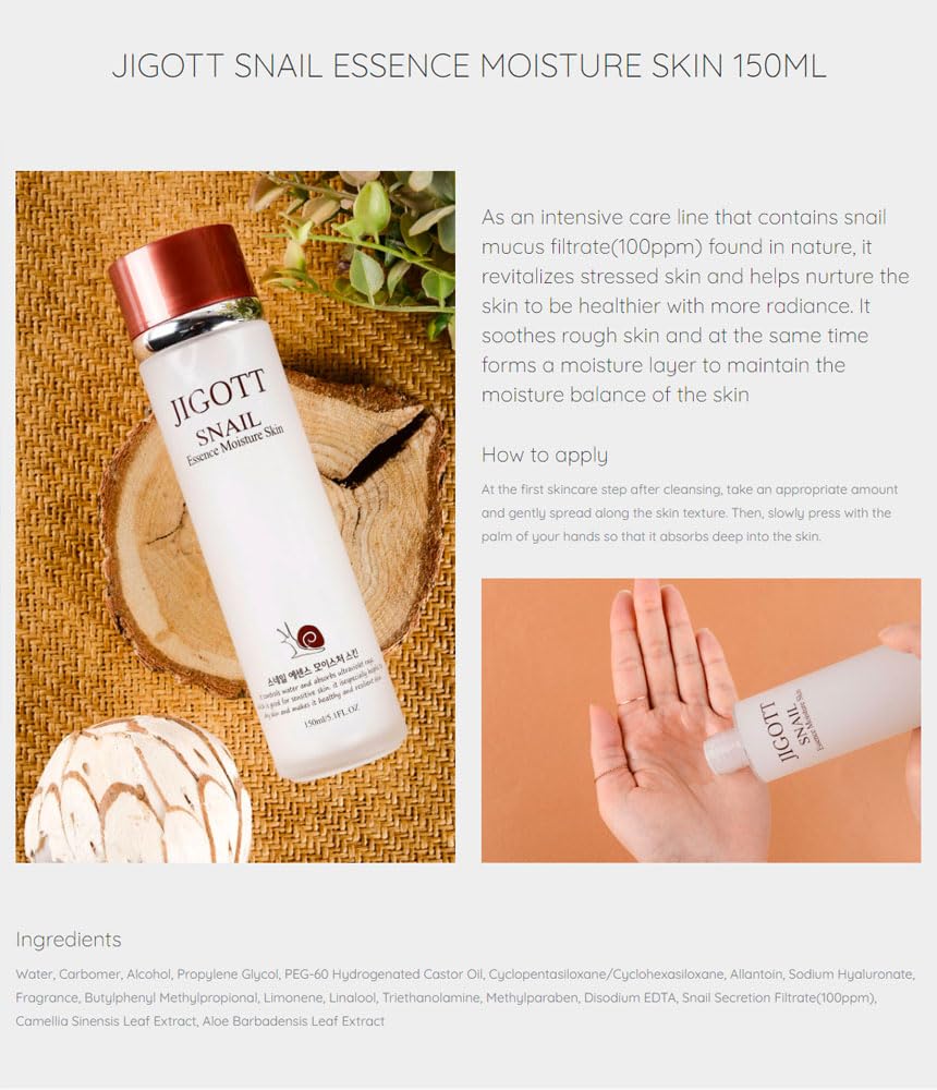 Snail Essence Moisture Skin Care 3Set, K Beauty Snail Cream, Moisturizer, Toner, Anti-Aging Hydration