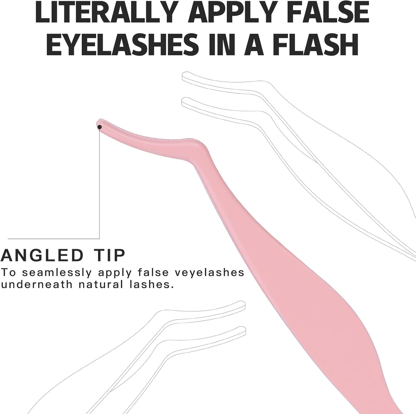 Pretty memory Eyelash Applicator Tool DIY False Curved Eyelash Extension Tweezer for Volume Lashes Application and Removal, Pink