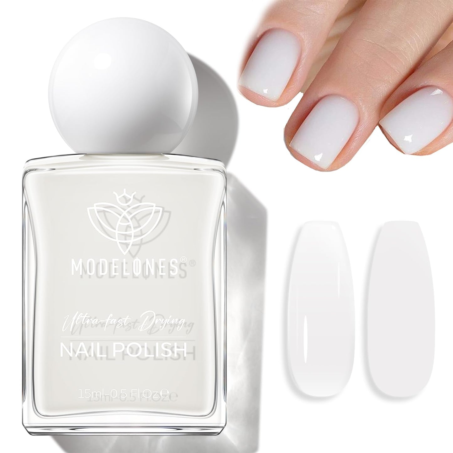 modelones Milky White Nail Polish, 15 ml Jelly Milky White Sheer Clear Nail Polish, Quick Dry Nail Lacquer Strengthener Long Last Nail Art DIY Manicure Gift for Women Girls 0.5 Fl Oz