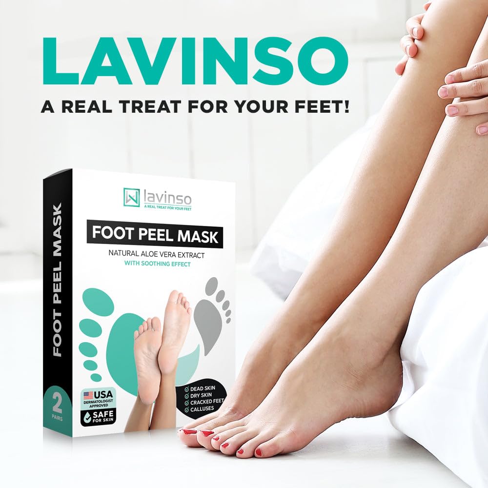 Lavinso Foot Peel Mask for Dry Cracked Feet – 4 Pack Peeling Mask Removes Dead Skin and Calluses - Exfoliating for Soft Baby Feet, Original Scent
