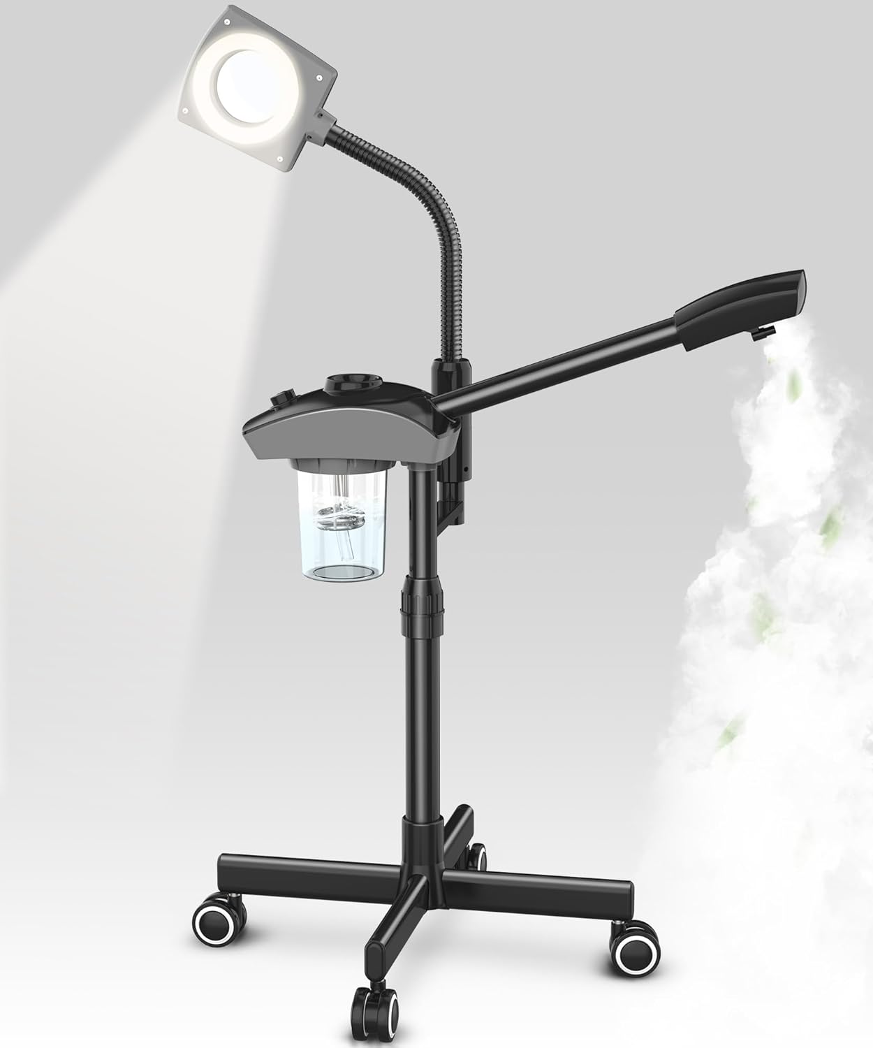 TASALON Professional Ionic Facial Steamer, 2-in-1 Face Steamer for Facial with 5X Magnifying Foldable Arm, Mist Face Steamer Salon Spa Beauty Skin Care Equipment, Aroma Therapy Nozzle Included- Blcak