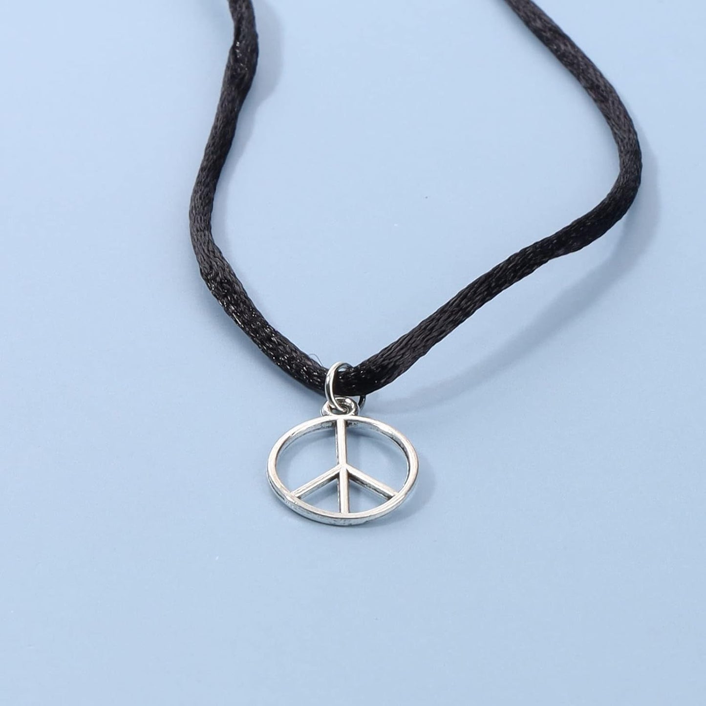 Boho Peace Choker Necklace Black Cord Circle Necklace Short Round Necklace Vegan Necklace Chain Jewelry for Women and Girls